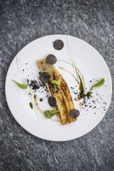 Gericht Flocons de Sel, Gourmetrestaurant Megève, Haute-Savoie, Emmanuel Renaut