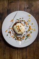 Plat Flocons de Sel Restaurant Gastronomique Megève, Haute-Savoie Emmanuel Renaut