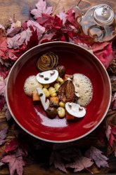Plat Flocons de Sel Restaurant Gastronomique Megève, Haute-Savoie Emmanuel Renaut